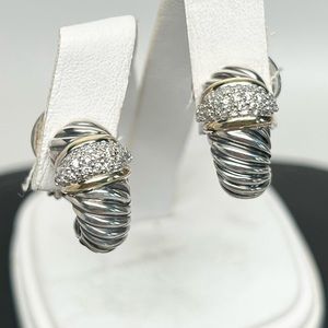 David Yurman Diamond Thoroughbred Cable Shrimp Earrings .925/18K Gold